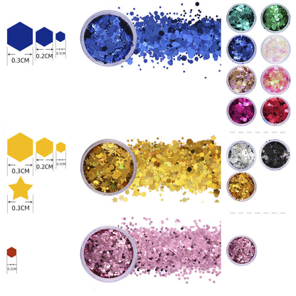 Hexagonal glitter, 12 colors mixed with high quality glitter