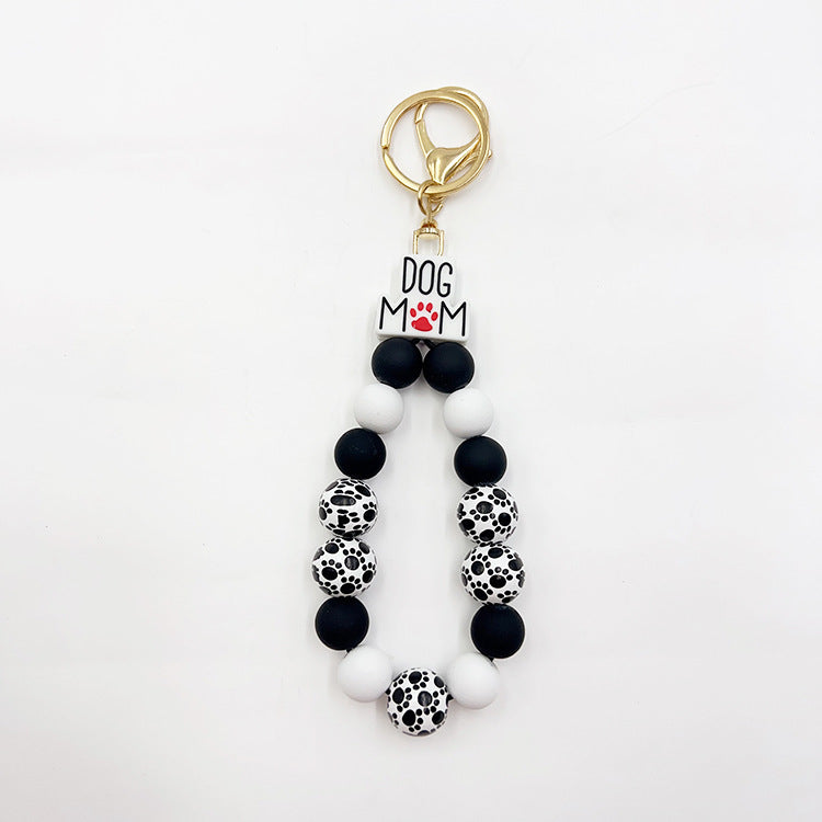 Silicone Wooden Beads Bracelet Keychain