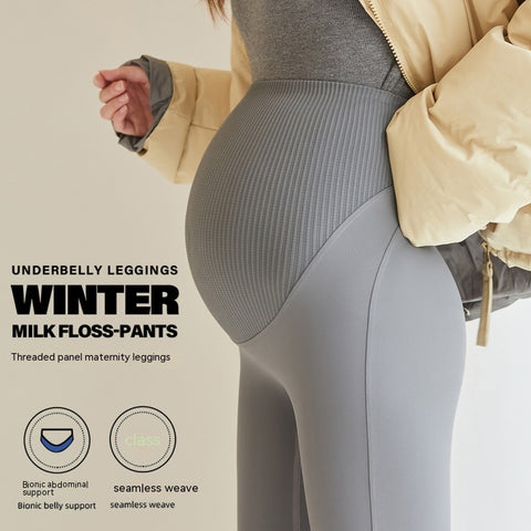 Pantalones de maternidad Shark de cintura alta con forro polar y soporte para el vientre, informales, gruesos, para otoño e invierno