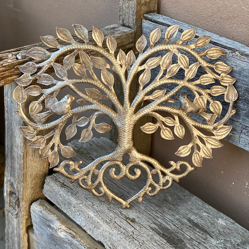 Artefacto de decoración del hogar con forma de árbol de la vida y arte de pared de metal