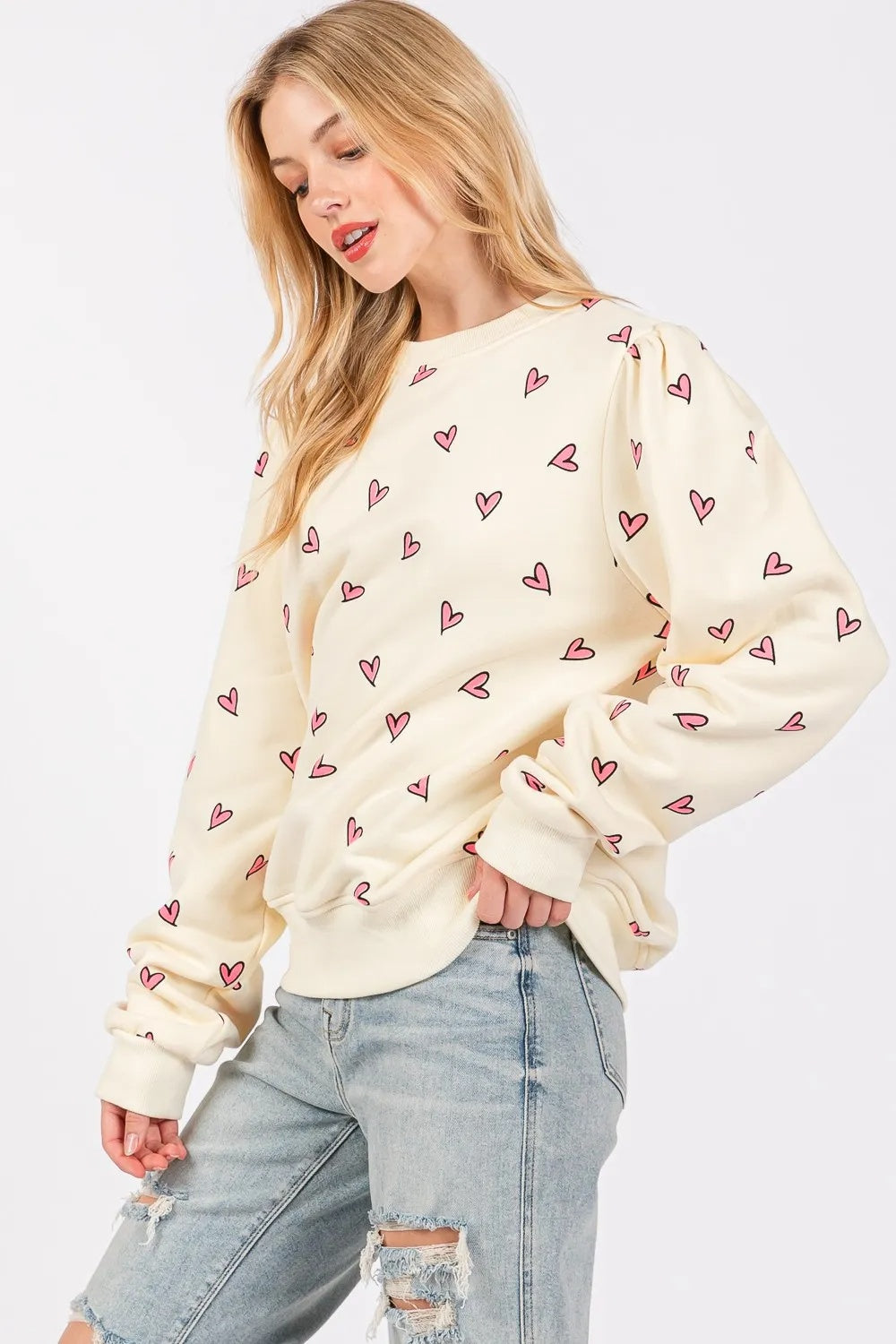 Sudadera de manga larga en contraste con estampado de corazón de SAGE FIG