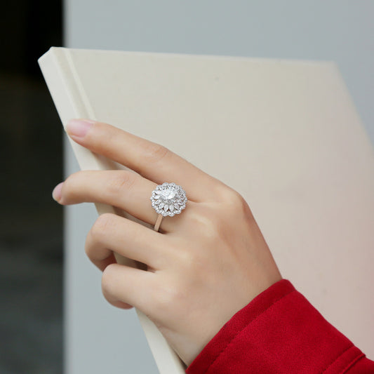 Anillo de moissanita de plata S925 con flores para mujer, nuevo anillo de moda, anillo ajustable de origen en existencias