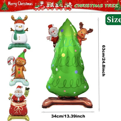 8 Christmas Aluminum Foil Balloons, Santa Claus Snowman Gingerbread Man Tree Polyester Film Balloons, Three-dimensional Christmas Balloon Decorations For Christmas New Year Party Decoration Supplies