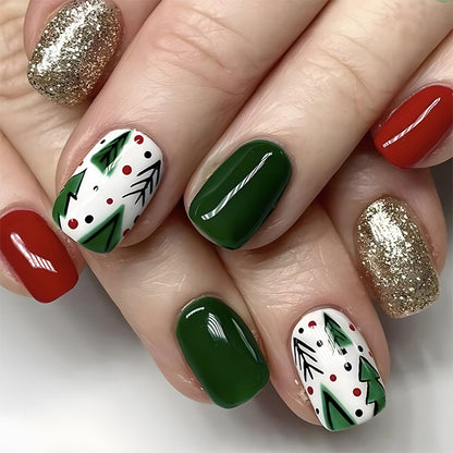 24 piezas de uñas postizas navideñas con diseño de copos de nieve a rayas para fiestas, bailes o ropa festiva