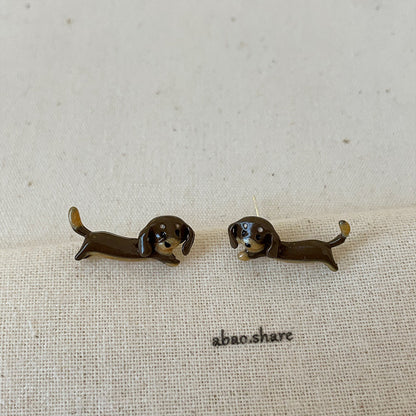 Collar con forma de perro salchicha de dibujos animados y anillo para la oreja