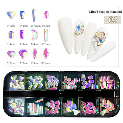 Boxed Flat Bottom Shaped Diamonds Colored Glass Rhinestone Nail Art