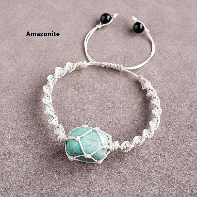 Pulsera de malla con piedra rodante de cristal natural