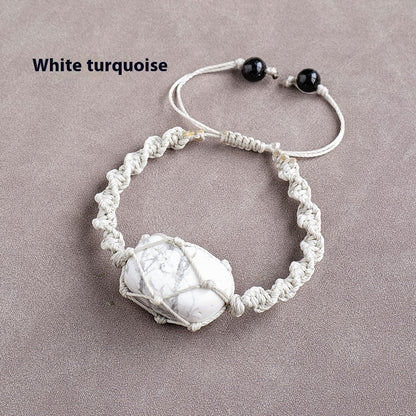 Pulsera de malla con piedra rodante de cristal natural