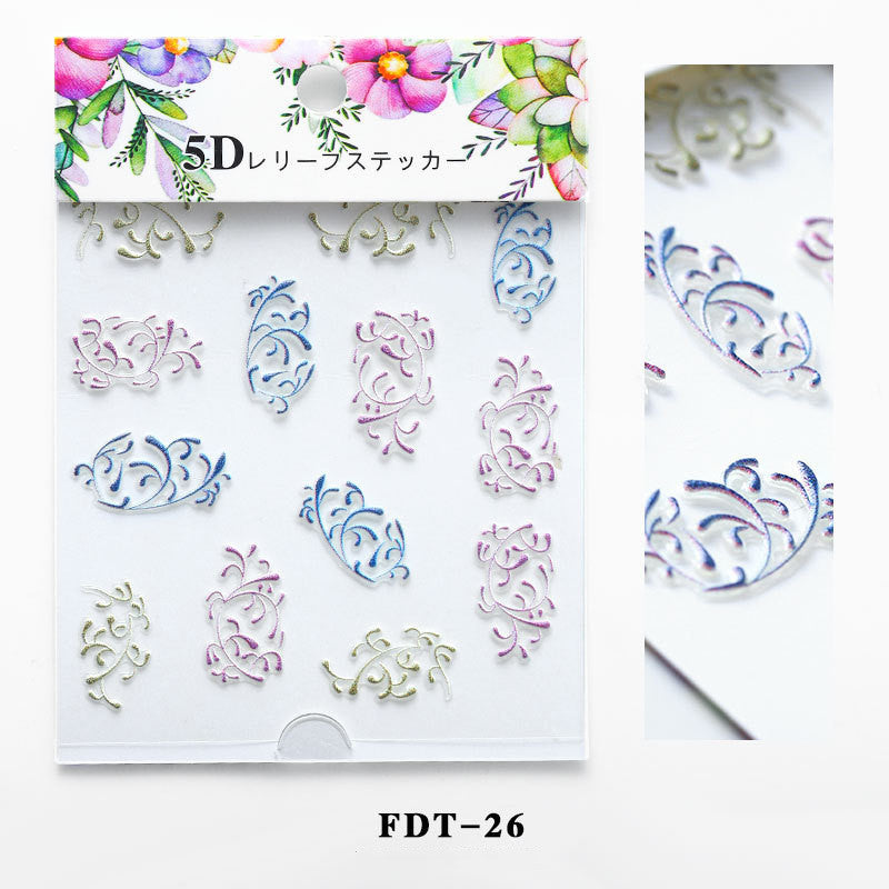 Flower series relief nail stickers