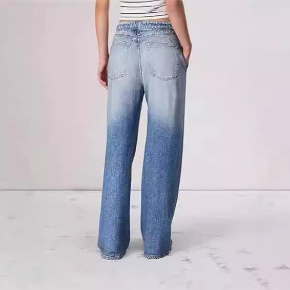 Pantalones vaqueros retro de cintura media para mujer, holgados, de pierna ancha y de pierna recta, de talla grande