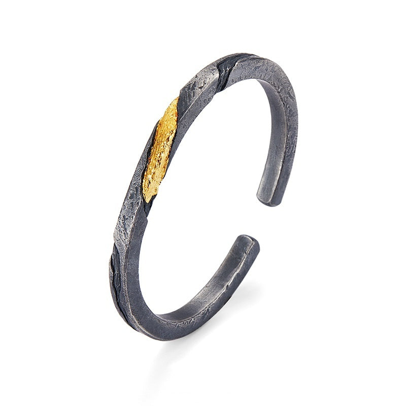 Pulsera de hombre en plata pura personalizada estilo retro en oro de 24 quilates