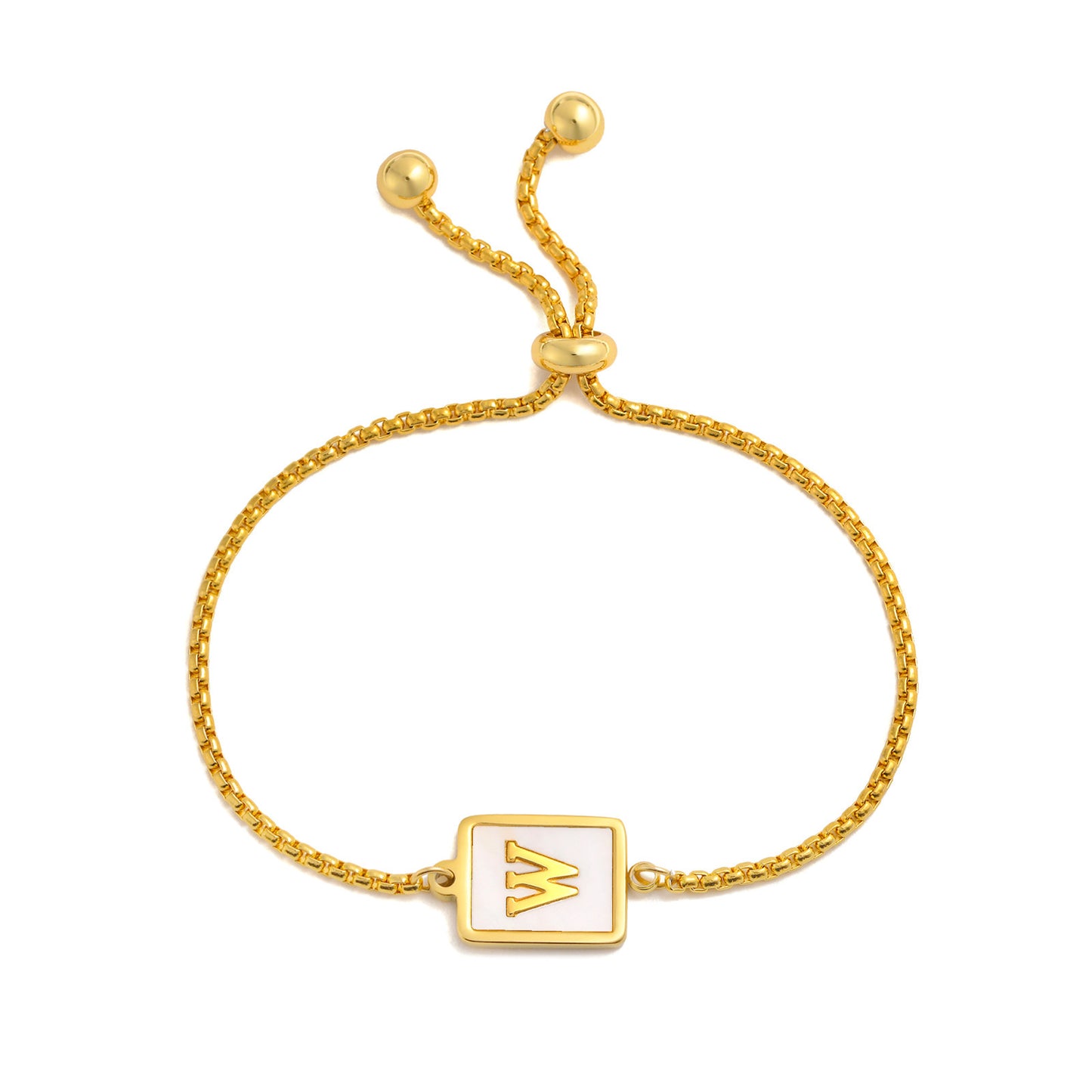 Pulsera ajustable de acero inoxidable con letras inglesas cuadradas doradas