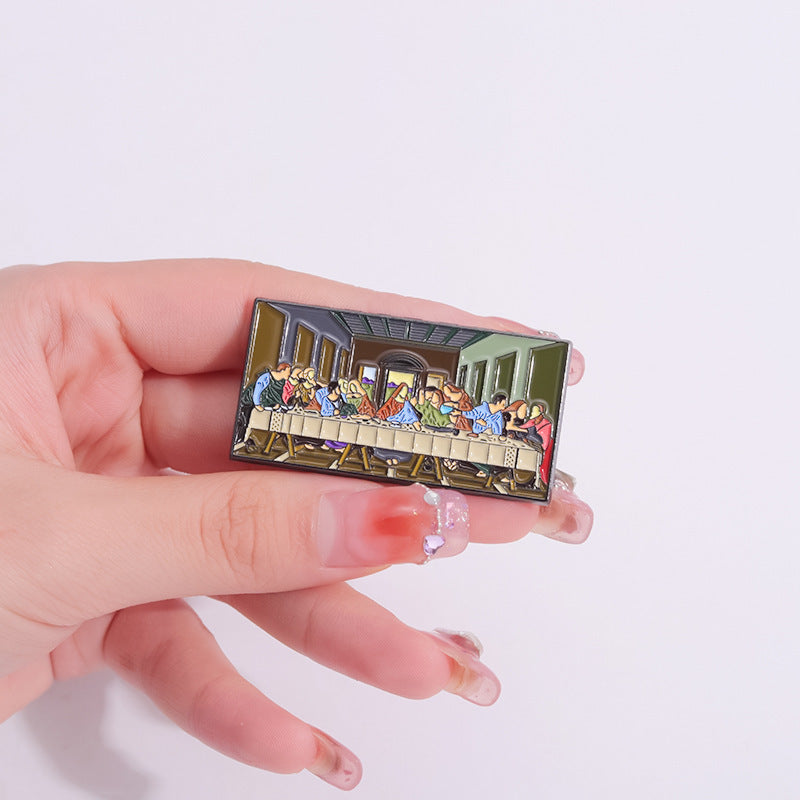 Art Oil Painting Last Supper Metal Brooch Accessories