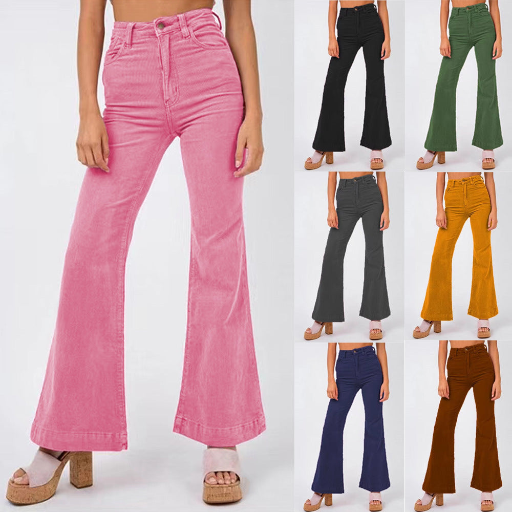 Pantalones acampanados de pana nuevos de moda, pantalones de pierna ancha para mujer, pantalones casuales de color sólido para la calle