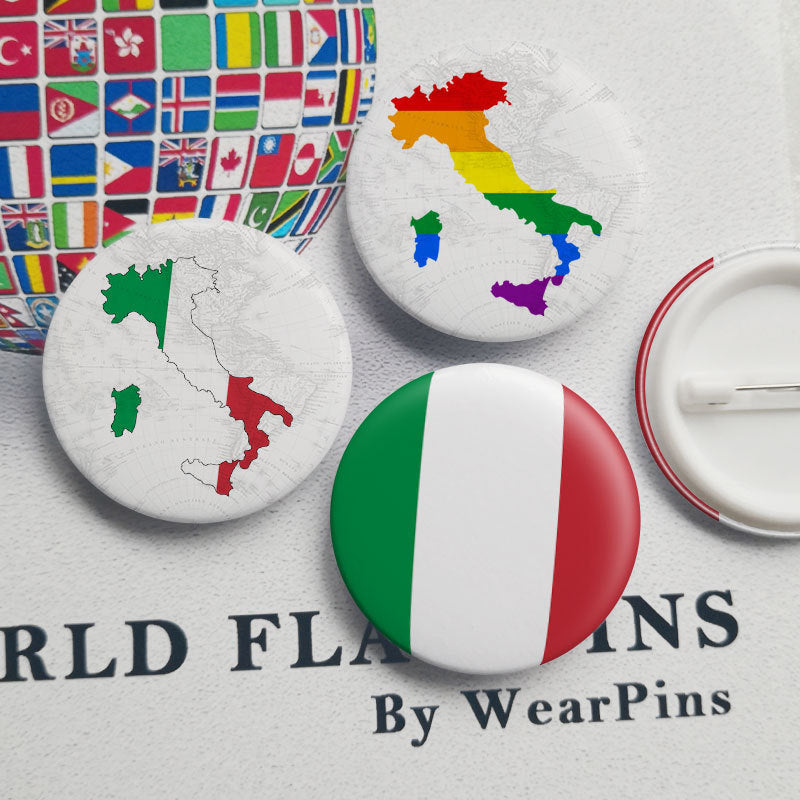 Italy Flag Map Rainbow Button Badge