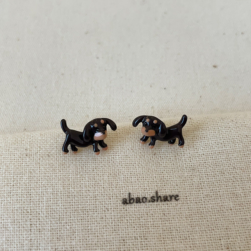 Collar con forma de perro salchicha de dibujos animados y anillo para la oreja