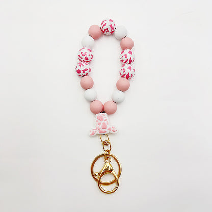 Silicone Wooden Beads Bracelet Keychain