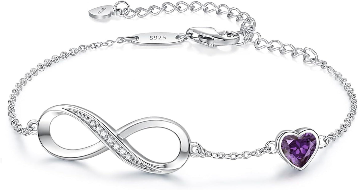 Pulsera clásica de plata de ley S925 con ocho palabras Infinite Eternal para mujer