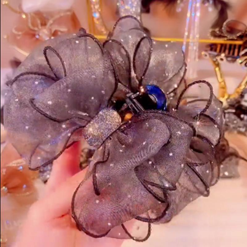 Malla de doble cara con diamantes de imitación, estilo coreano grande, flor para mujer