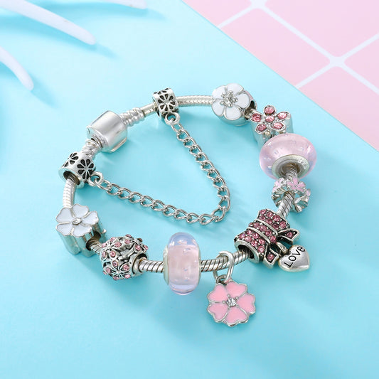 Pulsera DIY popular Miles Peach Blossom con colgante de mariposa de diamantes LOVE