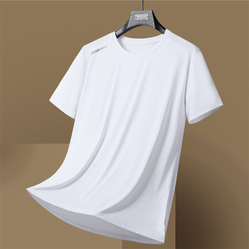 Thin Breathable Round Neck Moisture Wicking Women's High Elastic Ice Silk Quick-drying Short Sleeve Men