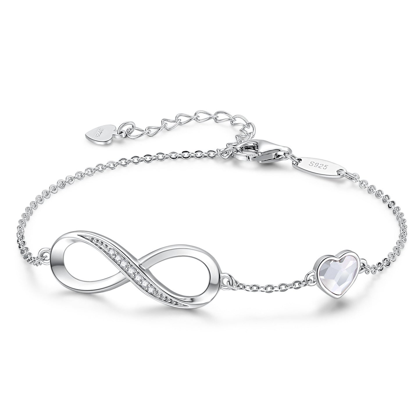 Pulsera clásica de plata de ley S925 con ocho palabras Infinite Eternal para mujer