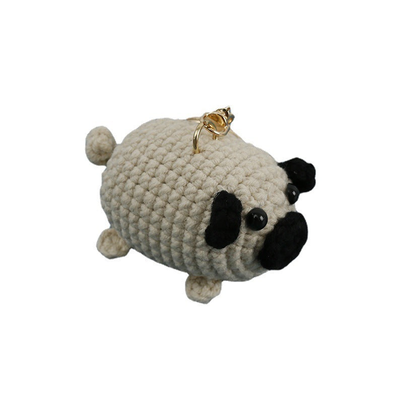 Pug Dog Hand-woven Doll Pendant Woven Women's Wool Crocheted Keychain Exquisite Hand-made Finished Product