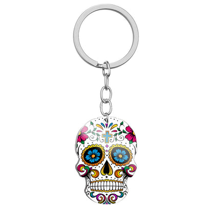 Day Of The Dead Skull Color Printing Stainless Steel Key Ring