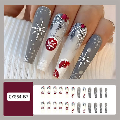 24 piezas de uñas postizas navideñas con diseño de copos de nieve a rayas para fiestas, bailes o ropa festiva