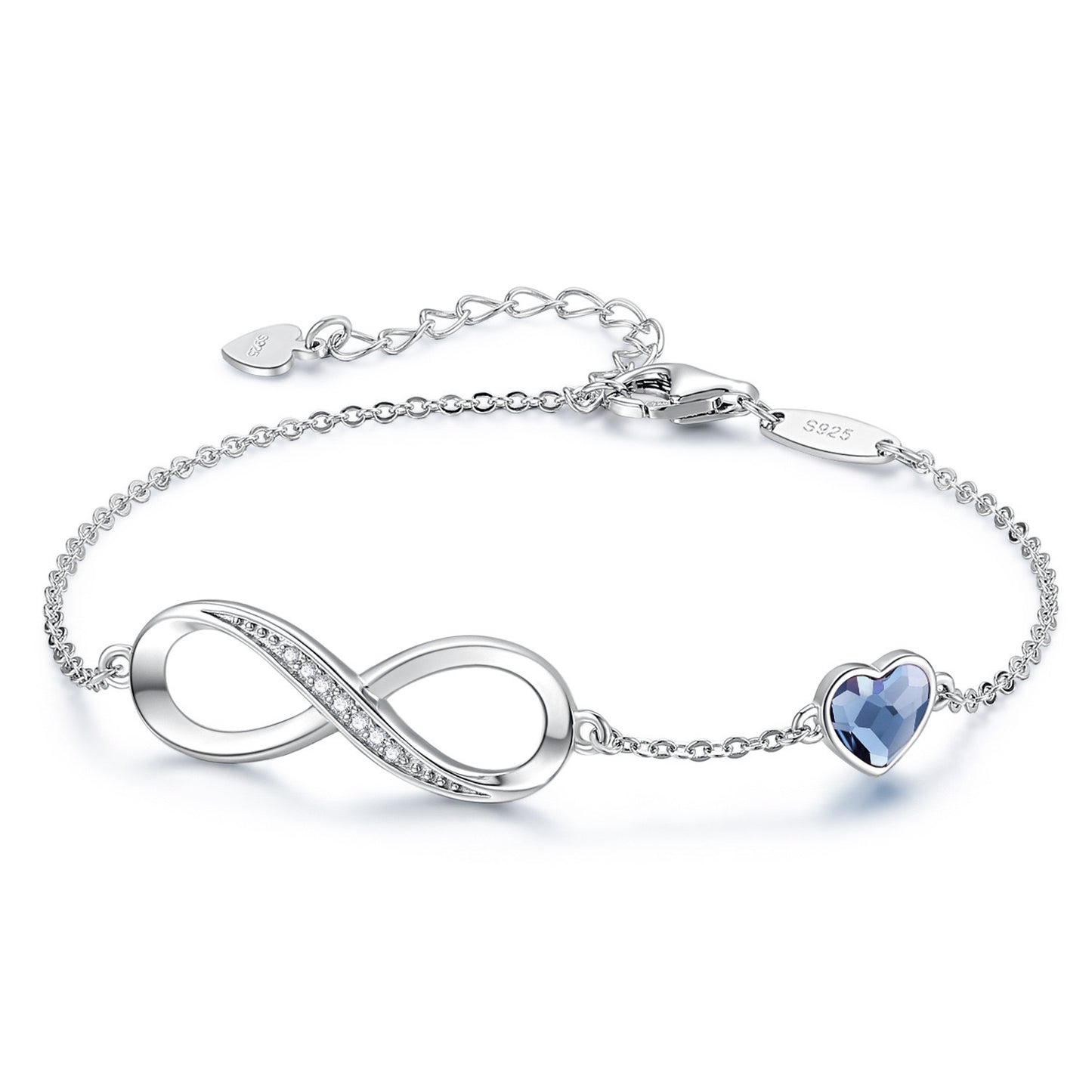 Pulsera clásica de plata de ley S925 con ocho palabras Infinite Eternal para mujer