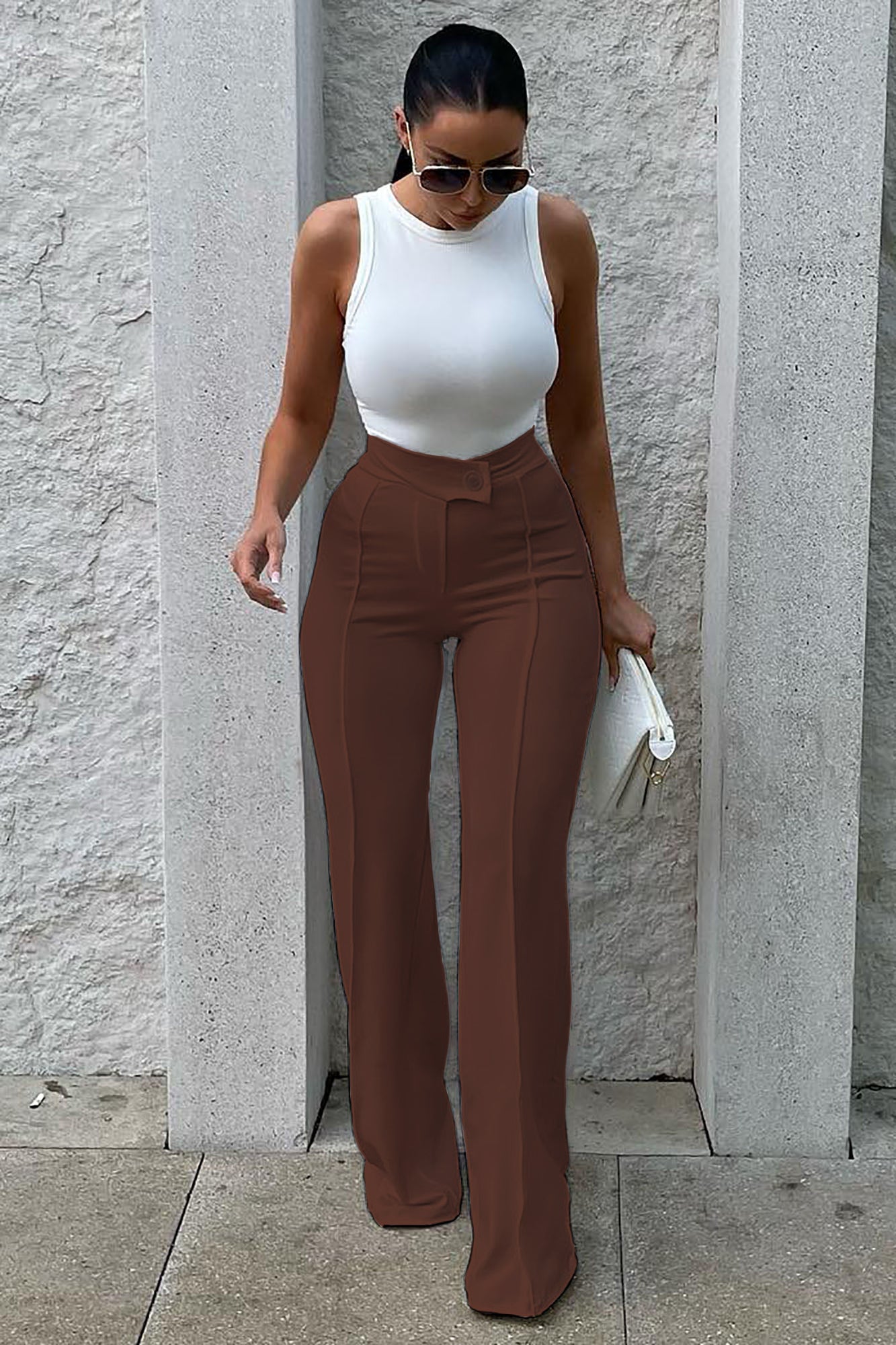 Call It Even Wide Leg Dress Pants - Chocolate