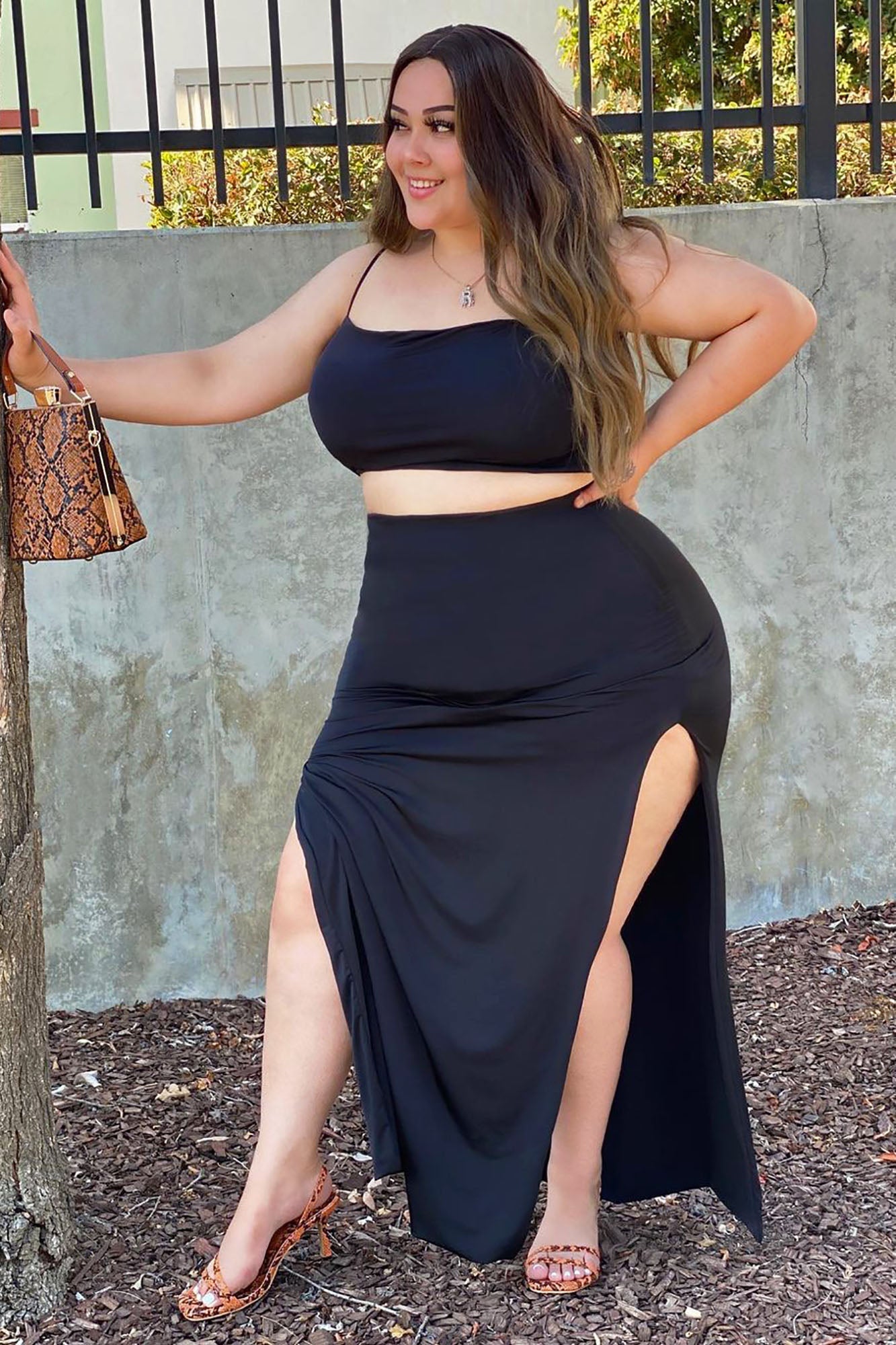 Conjunto de falda con abertura Mariah - Negro