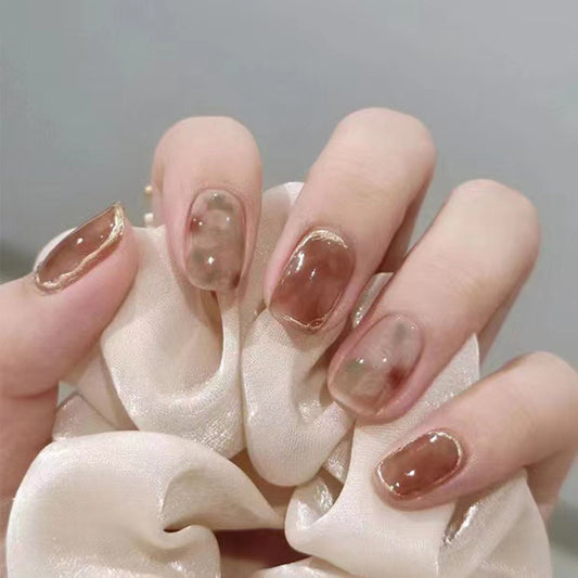 Uñas postizas con diseño de camelia hecha a mano y extraíbles