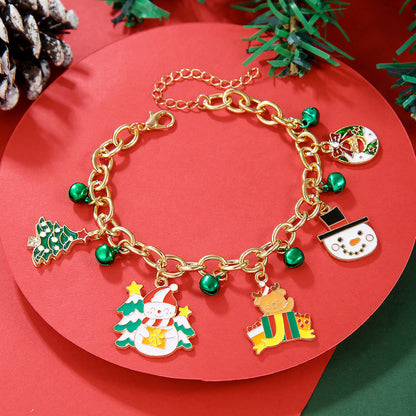 Creative Christmas Metal Chain Bracelet For Women Men Santa Claus Christmas Tree Snowflake Snowman Pearl Bangles New Year Gifts