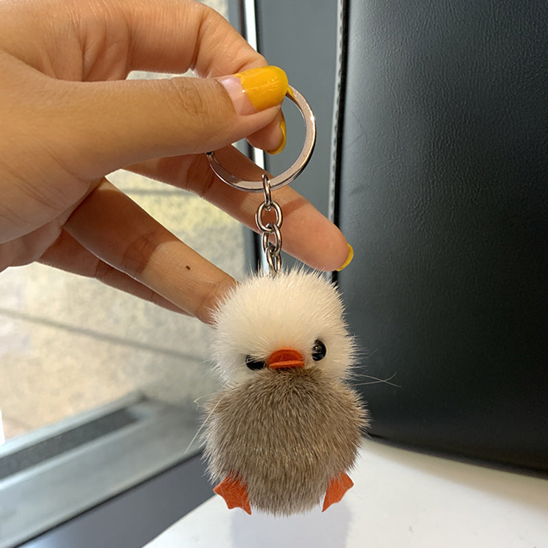 Mini llavero de pelo de visón con forma de pato amarillo pequeño, colgante para bolso de escuela de peluche, regalo