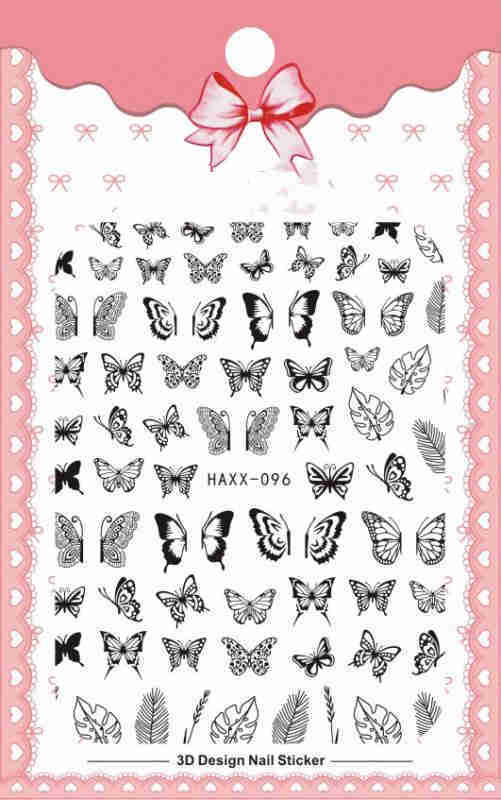 Black Butterfly Nails Stickers Decals White Flower Adhesive Manicure