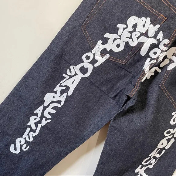 Pantalones vaqueros con estampado de letras, rectos, de pierna ancha, informales, holgados