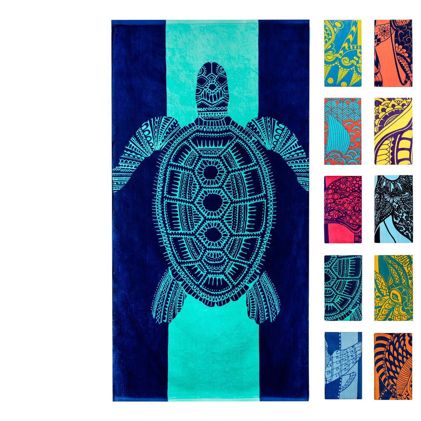 Toalla de playa con estampado de tortuga, gran oferta transfronteriza, vida marina, delfín, caracol, pez tropical azul