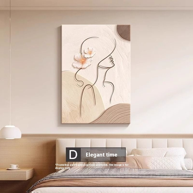 Mural de pintura decorativa con personajes de líneas abstractas en estilo crema