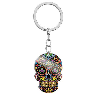 Day Of The Dead Skull Color Printing Stainless Steel Key Ring