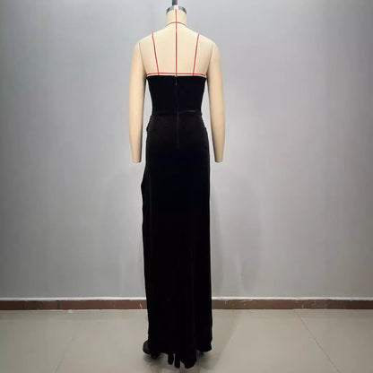 Vestido largo ajustado con escote palabra de honor y talle alto para mujer, color negro