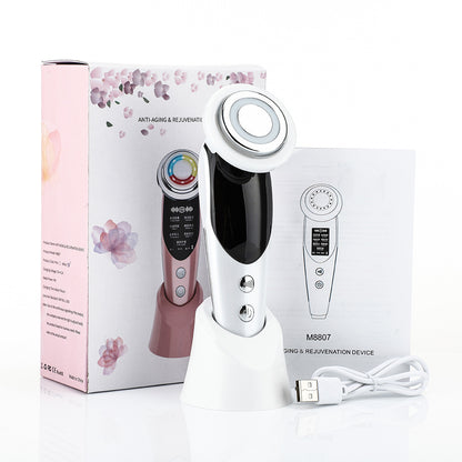 Masajeador facial 7 en 1 EMS con microcorriente, luz de color, vibración, LED, dispositivo de belleza para el cuidado de la piel