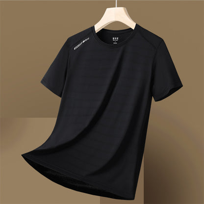 Thin Breathable Round Neck Moisture Wicking Women's High Elastic Ice Silk Quick-drying Short Sleeve Men