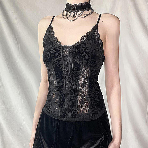 Camisola de encaje oscuro estilo corte vintage