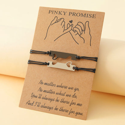 Pulsera tejida a mano con tarjeta de amor de pareja rectangular de oro auténtico y correa de transporte