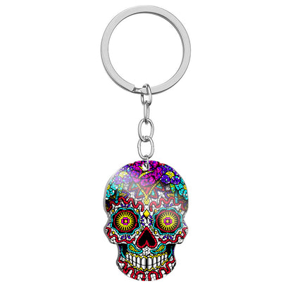 Day Of The Dead Skull Color Printing Stainless Steel Key Ring