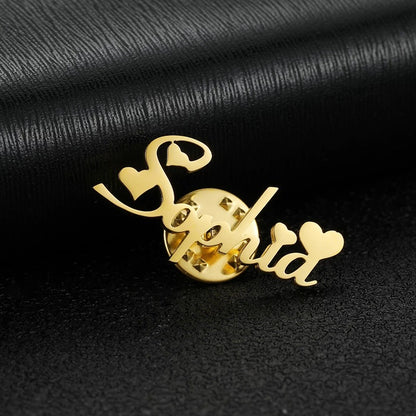 Broche de acero inoxidable personalizado con letras en inglés