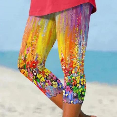 Las mujeres pueden usar leggings casuales al aire libre, pantalones cortos con estampado de grafiti y pintura al óleo, ropa de mujer de talla grande