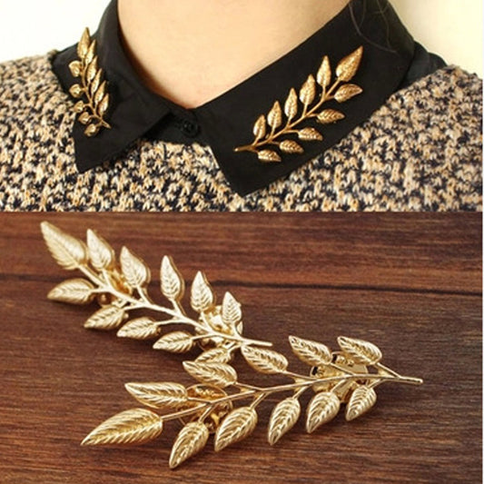 Broche elegante con forma de hoja, broche con personalidad para cuello de camisa, hebilla para cuello de traje, ramillete