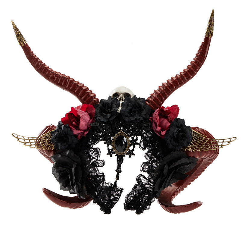 Gothic Dark Devil Horn Skull Halloween Red Antelope Horn Headband